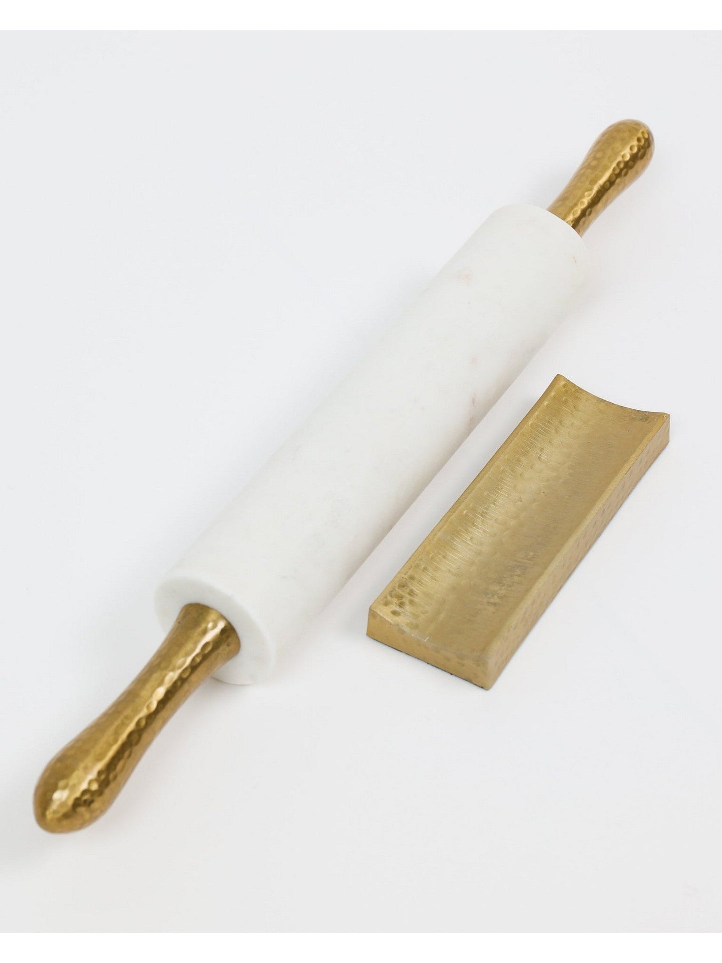 Marble Rolling Pin with Gold Hammered Handles