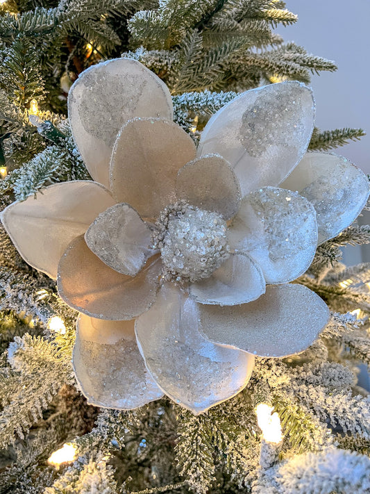 20" Large White Beaded Magnolia Stem