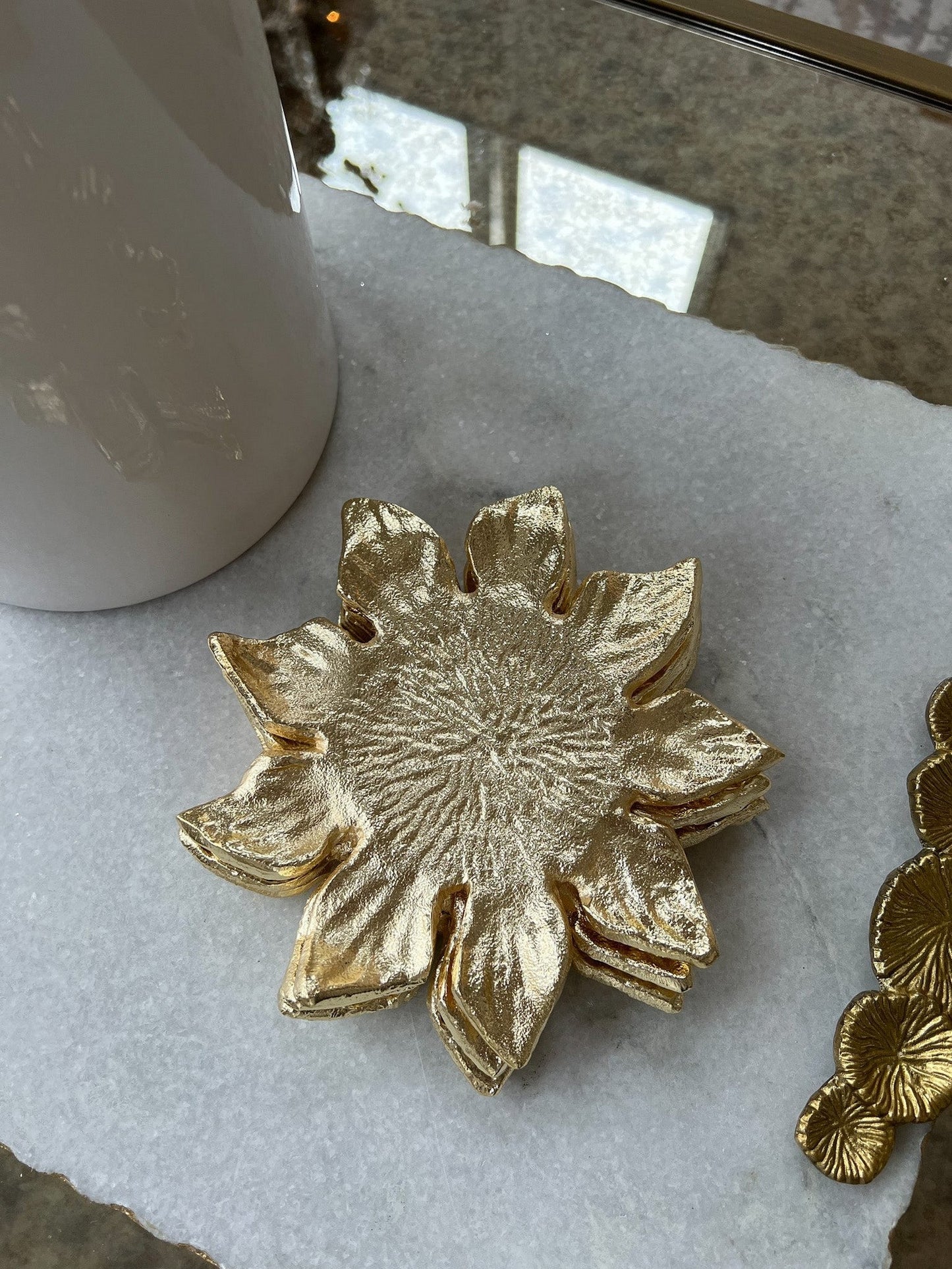 Set of 4 Gold Flower Coasters