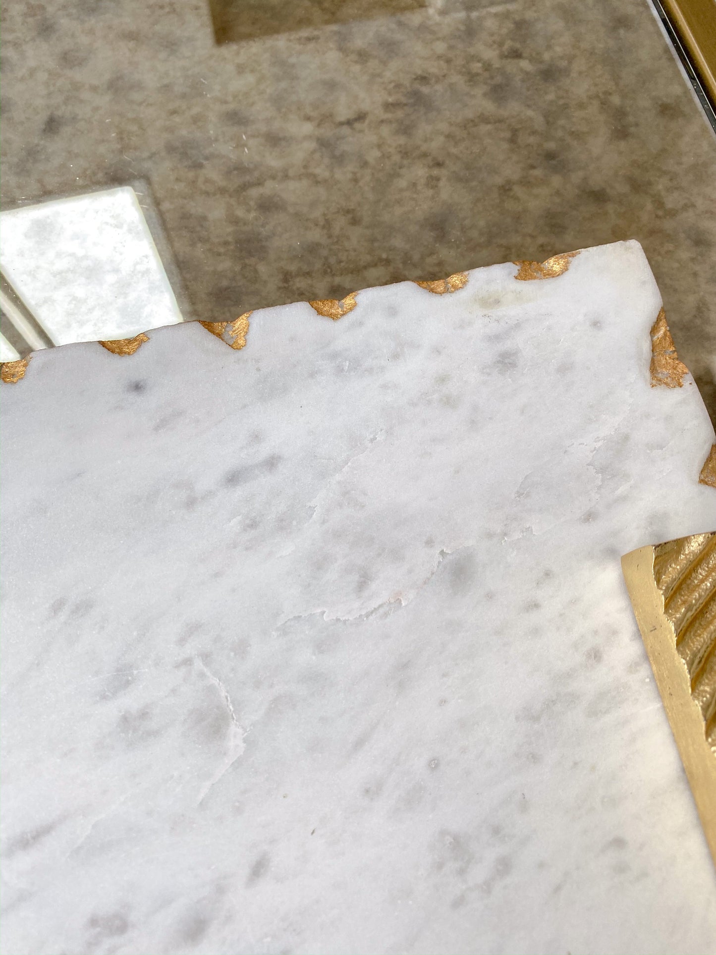 Marble Tray w/ Gold Edge and Textured Handles