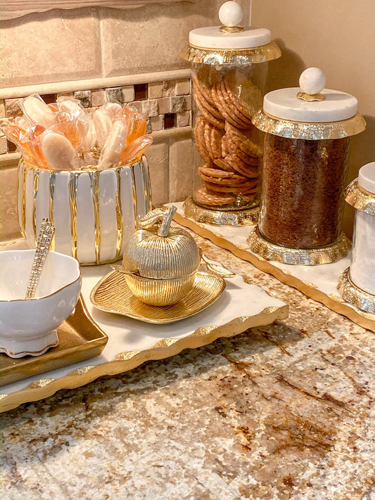 Gold Apple Honey Dish with Tray