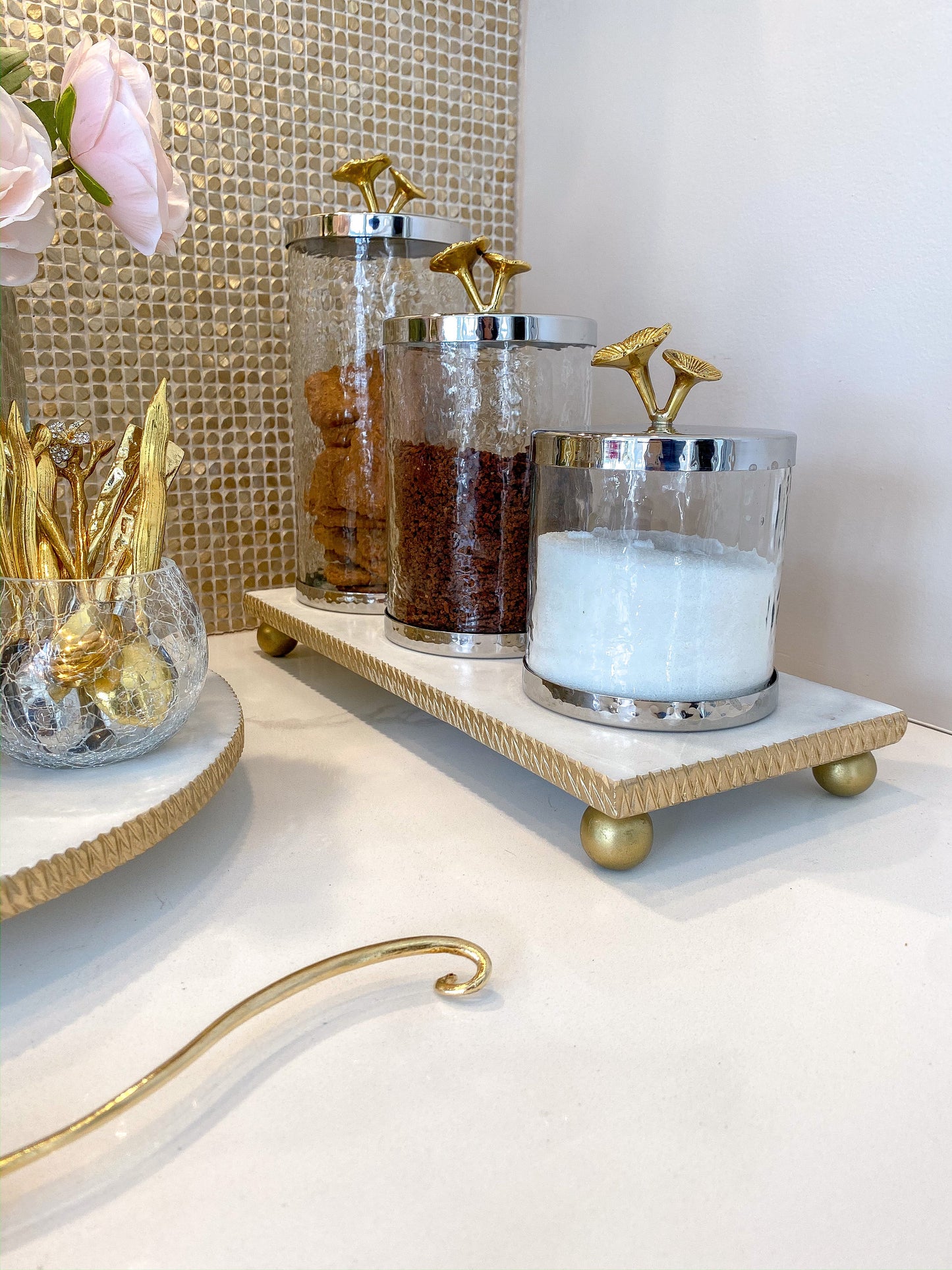 White Marble Tray w/ Gold Textured Edge (2 Styles)