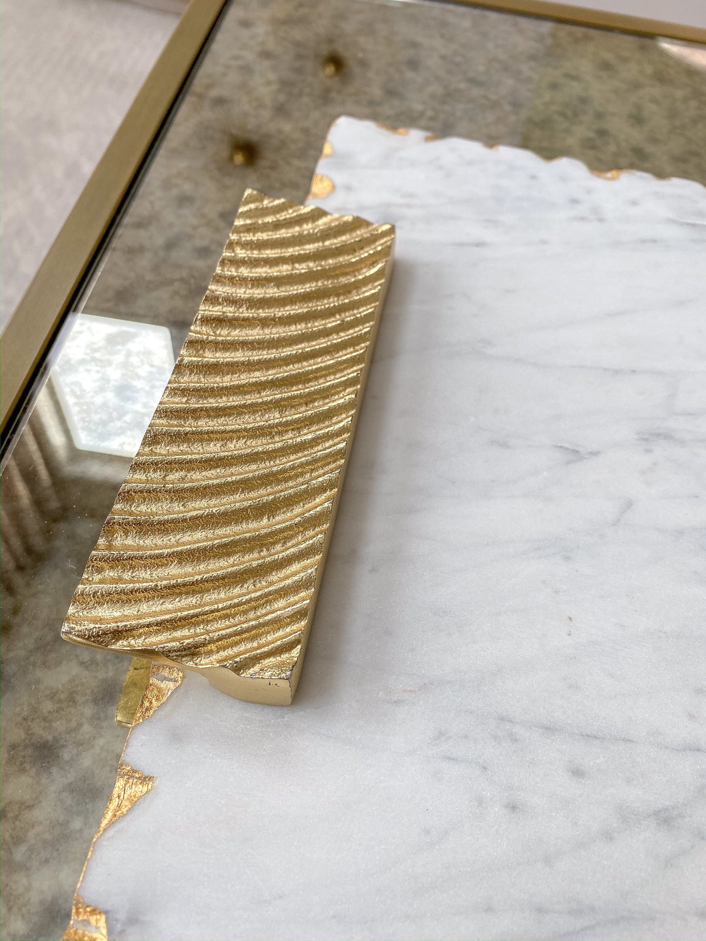 Marble Tray w/ Gold Edge and Textured Handles